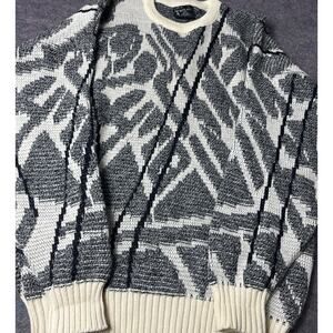 Vintage 100% Wool Sweater Men’s Size L Off-white Cream 90s Grandpa Patterned